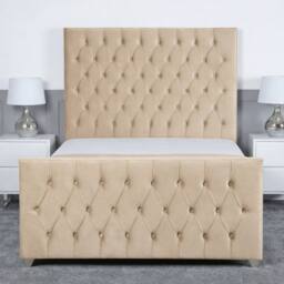 Living Comfort Bedz Vertex Plush Velvet Upholstered Bed Slatted Base with 48Inch Headboard in Beige - Size: Super King - thumbnail 2