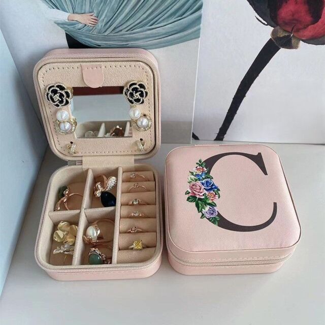 "PEACH ACCESSORIES Women's Pink Jewellery Box with Floral Monogram "" C"""
