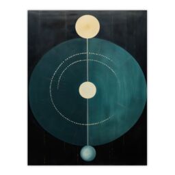 "Wee Blue Coo Wall Art Print Abstract Teal Stone Circles Oil Painting Blue Yellow on Black Minimalist Geometric Poster in Dark Blue - Size: W18"" x H24""" - thumbnail 1