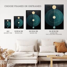 "Wee Blue Coo Wall Art Print Abstract Teal Stone Circles Oil Painting Blue Yellow on Black Minimalist Geometric Poster in Dark Blue - Size: W18"" x H24""" - thumbnail 3