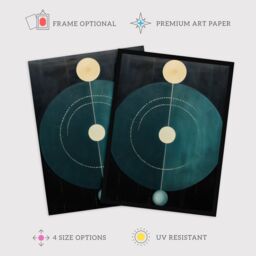 "Wee Blue Coo Wall Art Print Abstract Teal Stone Circles Oil Painting Blue Yellow on Black Minimalist Geometric Poster in Dark Blue - Size: W18"" x H24""" - thumbnail 2