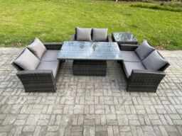 Fimous 6 Seater Rattan Wicker Garden Furniture Patio Conservatory Sofa Set with Height Adjustable Rising Lifting Table Double Seat Sofa in Dark Grey - thumbnail 1