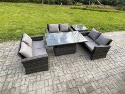 Fimous 6 Seater Rattan Wicker Garden Furniture Patio Conservatory Sofa Set with Height Adjustable Rising Lifting Table Double Seat Sofa in Dark Grey - thumbnail 2