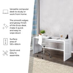 FurnitureboxUK Enzo White High Gloss Rectangular Office Desk - thumbnail 9