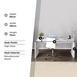 FurnitureboxUK Enzo White High Gloss Rectangular Office Desk - thumbnail 7