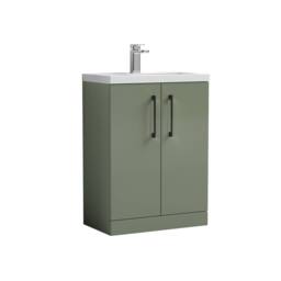 Balterley Bathroom Vanity Basin Unit, Black Handles, 600mm, Satin Green