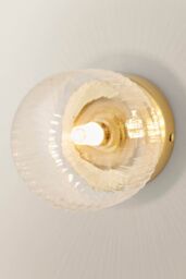 ValueLights Calpe Pair of Small Ribbed Glass Flush Ceiling Wall Lights with Bulbs in Gold - thumbnail 4