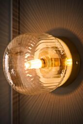 ValueLights Calpe Pair of Small Ribbed Glass Flush Ceiling Wall Lights with Bulbs in Gold - thumbnail 2