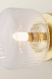 ValueLights Calpe Pair of Small Ribbed Glass Flush Ceiling Wall Lights with Bulbs in Gold - thumbnail 5