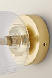 ValueLights Calpe Pair of Small Ribbed Glass Flush Ceiling Wall Lights with Bulbs in Gold - thumbnail 6