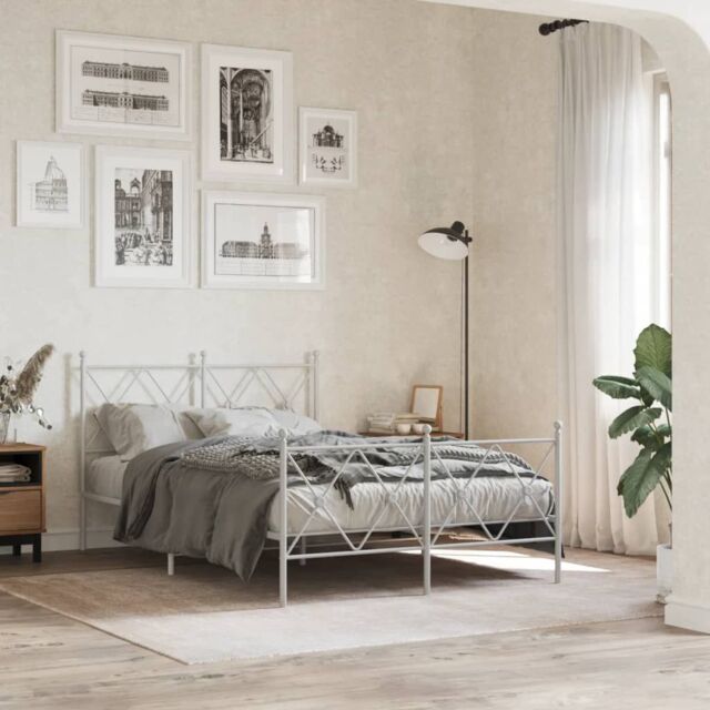 Berkfield Home Metal Bed Frame without Mattress with Footboard White 120x190cm - Size: 120x190 cm - image 1