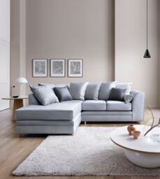 Abakus Direct Chicago Spill-Proof Velvet Left Hand Facing Corner Sofa in Light Blue - thumbnail 1