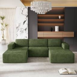 Dprodo Corduroy Modular Sofa, 303CM U Shape Couch, 25V9 in Green - thumbnail 8