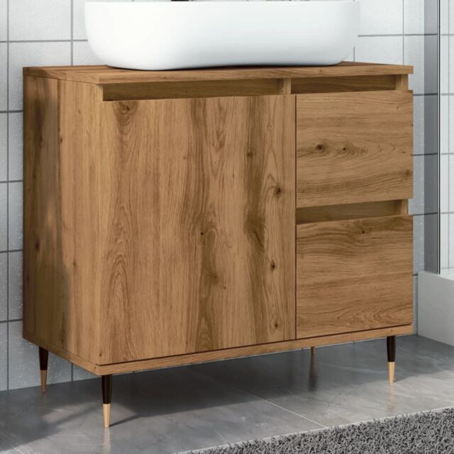 Berkfield Home Bathroom Cabinet Artisan Oak 65x33x60 cm Engineered Wood in Brown - Size: 65 x 33 x 60 cm - image 1