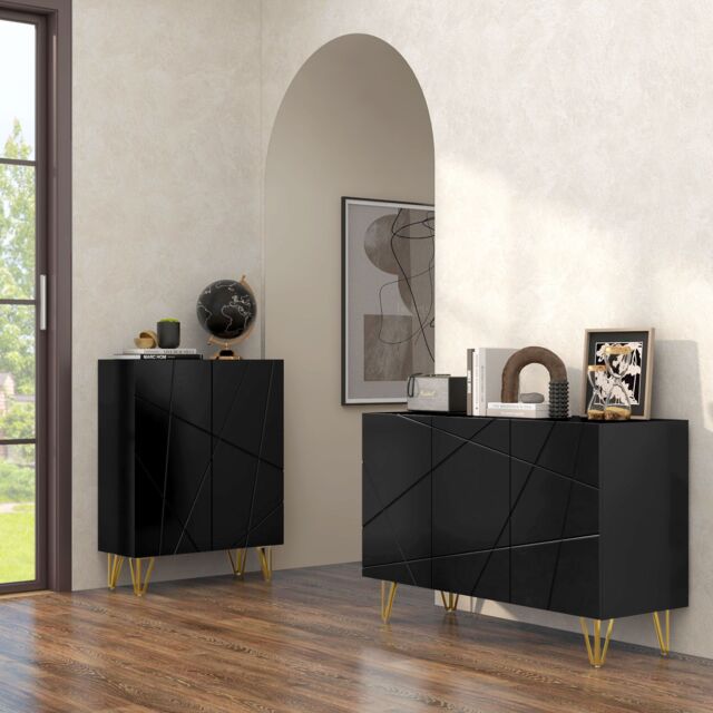 HOMCOM Storage Cabinet, Sideboard with Adjustable Shelf in Black - image 1