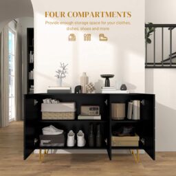HOMCOM Storage Cabinet, Sideboard with Adjustable Shelf in Black - thumbnail 6