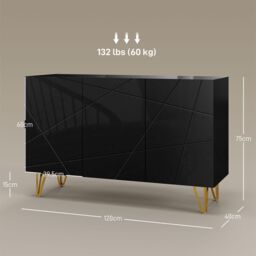 HOMCOM Storage Cabinet, Sideboard with Adjustable Shelf in Black - thumbnail 3