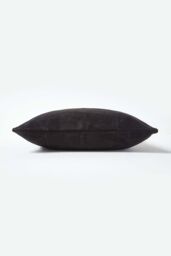 Homescapes Real Leather Suede Cushion with Feather Filling in Black - Size: 45 cm x 45 cm - thumbnail 2