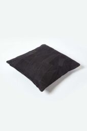 Homescapes Real Leather Suede Cushion with Feather Filling in Black - Size: 45 cm x 45 cm - thumbnail 3