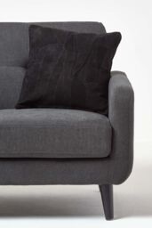 Homescapes Real Leather Suede Cushion with Feather Filling in Black - Size: 45 cm x 45 cm - thumbnail 4