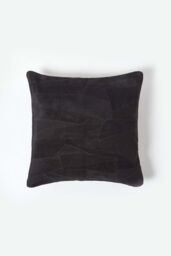 Homescapes Real Leather Suede Cushion with Feather Filling in Black - Size: 45 cm x 45 cm - thumbnail 1