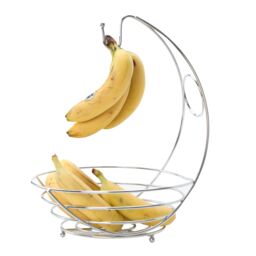 Orsina Kaya Chrome Fruit Bowl & Bananna Hanger in Silver - thumbnail 2