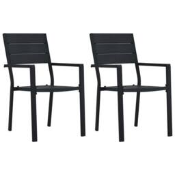 Berkfield Home Garden Chairs 2 pcs Black HDPE Wood Look - thumbnail 1