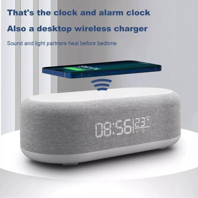 NESTLUNE 6 IN 1 Digital Alarm Clock Bluetooth Speaker-W/15W in Grey - Size: 100 cm x 15 cm - image 1