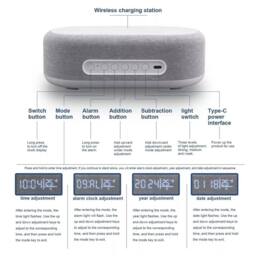 NESTLUNE 6 IN 1 Digital Alarm Clock Bluetooth Speaker-W/15W in Grey - Size: 100 cm x 15 cm - thumbnail 2
