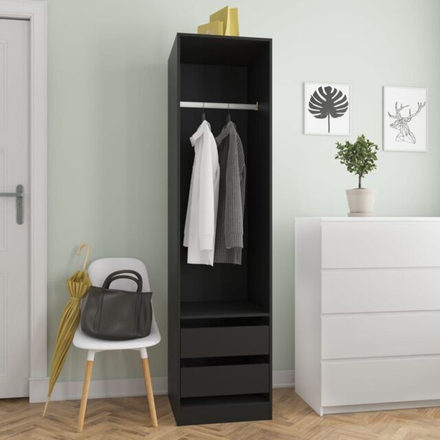 Berkfield Home Wardrobe with Drawers Black 50x50x200 cm Engineered Wood - Size: 50 x 50 x 200 cm - image 1