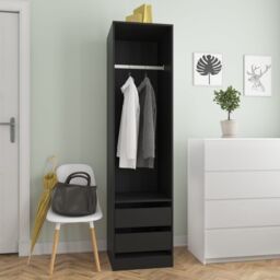 Berkfield Home Wardrobe with Drawers Black 50x50x200 cm Engineered Wood - Size: 50 x 50 x 200 cm - thumbnail 1