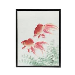 "Artery8 Two Veiltail Goldfish in Pond Framed Canvas Wall Art Print Ohara Koson in Pink - Size: W12"" x H16""" - thumbnail 1