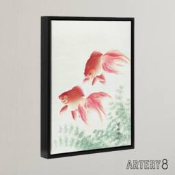 "Artery8 Two Veiltail Goldfish in Pond Framed Canvas Wall Art Print Ohara Koson in Pink - Size: W12"" x H16""" - thumbnail 2