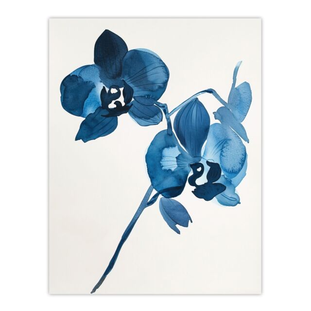 "Artery8 Abstract Orchid Flower Bloom Blue Watercolour Wall Art Print - Size: W12"" x H16""" - image 1