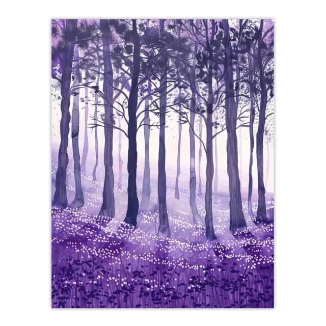 "Artery8 Purple Bluebell Forest Painting Trees Woodland Wall Art Print - Size: W24"" x H32""" - image 1