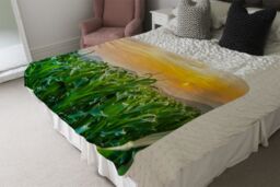 Benjamin Tate Design green corn field in agricultural garden & light shines sunset Designer Blanket in Natural - Size: 120 cm x 150 cm - thumbnail 4