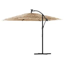 Berkfield Home Garden Parasol with with LEDs & Steel Pole Brown 269x269x235 cm - Size: 269 x 269 x 235 cm - thumbnail 6