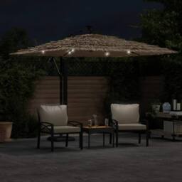 Berkfield Home Garden Parasol with with LEDs & Steel Pole Brown 269x269x235 cm - Size: 269 x 269 x 235 cm - thumbnail 3