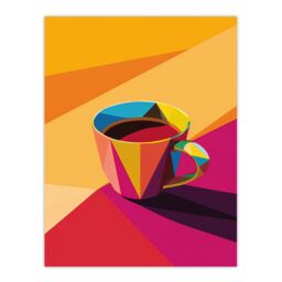 "Artery8 Coffee Tea Cup Colourful Geometric Design Wall Art Print in Orange - Size: W18"" x H24""" - thumbnail 1