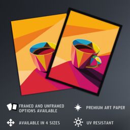 "Artery8 Coffee Tea Cup Colourful Geometric Design Wall Art Print in Orange - Size: W18"" x H24""" - thumbnail 2