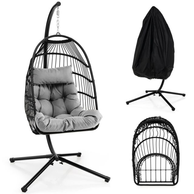 Costway Hanging Swing Egg Chair Hammock Chair W/ Stand & Dust Cover in Grey - image 1