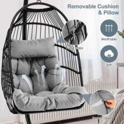 Costway Hanging Swing Egg Chair Hammock Chair W/ Stand & Dust Cover in Grey - thumbnail 4