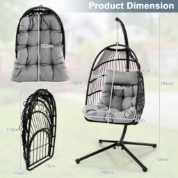 Costway Hanging Swing Egg Chair Hammock Chair W/ Stand & Dust Cover in Grey - thumbnail 2
