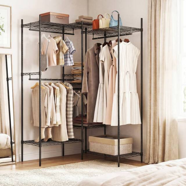 Gymax Metal Garment Rack Portable Wardrobe Convertible Clothes Organizer in Black - image 1