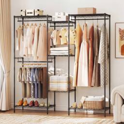 Gymax Metal Garment Rack Portable Wardrobe Convertible Clothes Organizer in Black - thumbnail 8