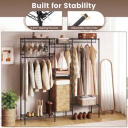 Gymax Metal Garment Rack Portable Wardrobe Convertible Clothes Organizer in Black - thumbnail 6