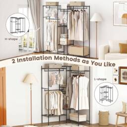Gymax Metal Garment Rack Portable Wardrobe Convertible Clothes Organizer in Black - thumbnail 3