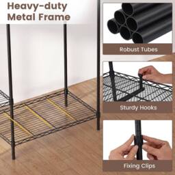 Gymax Metal Garment Rack Portable Wardrobe Convertible Clothes Organizer in Black - thumbnail 7