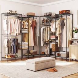 Gymax Metal Garment Rack Portable Wardrobe Convertible Clothes Organizer in Black - thumbnail 9