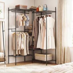 Gymax Metal Garment Rack Portable Wardrobe Convertible Clothes Organizer in Black - thumbnail 1